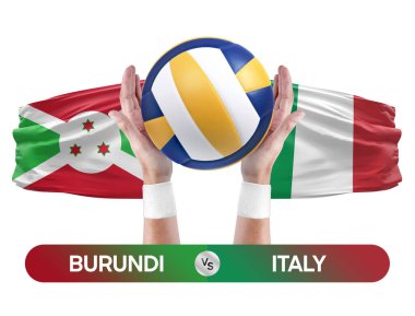 Burundi İtalya milli takımlarına karşı voleybol voleybol topu yarışma konsepti.