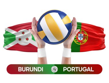 Burundi, Portekiz milli takımlarına karşı voleybol voleybol topu yarışma konsepti.