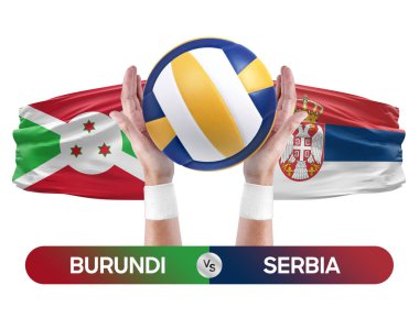 Burundi Sırbistan milli takımlarına karşı voleybol voleybol topu yarışma konsepti.