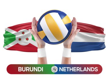 Burundi Hollanda milli takımlarına karşı voleybol voleybol topu yarışma konsepti.