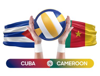 Küba Kamerun milli takımlarına karşı voleybol voleybol topu yarışma konsepti.