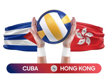 Küba, Hong Kong milli takımlarına karşı voleybol voleybol maçı konsepti.