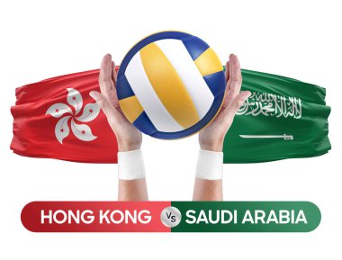 Hong Kong Suudi Arabistan 'a karşı milli takımlar voleybol voleybol topu yarışma konsepti.