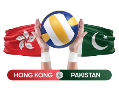 Hong Kong Pakistan milli takımlarına karşı voleybol voleybol maçı konsepti.