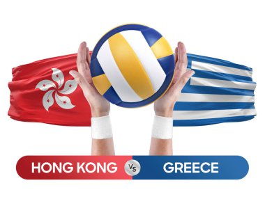 Hong Kong Yunanistan milli takımlarına karşı voleybol voleybol maçı konsepti.