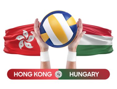 Hong Kong Macaristan milli takımlarına karşı voleybol voleybol maçı yarışması konsepti.