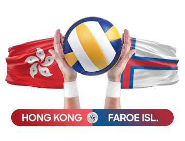 Hong Kong 'a karşı Faroe Adaları milli takımları voleybol voleybol topu yarışma konsepti.