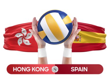 Hong Kong İspanya milli takımlarına karşı voleybol topu yarışma konsepti.