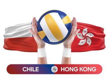 Şili, Hong Kong milli takımlarına karşı voleybol voleybol maçı yarışması konsepti.