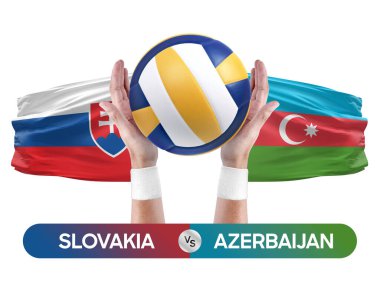 Slovakya, Azerbaycan milli takımlarına karşı voleybol voleybol topu yarışma konsepti.