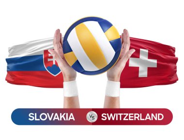 Slovakya, İsviçre milli takımlarına karşı voleybol voleybol maçı konsepti.