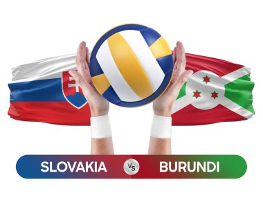 Slovakya, Burundi milli takımlarına karşı voleybol voleybol topu yarışma konsepti.