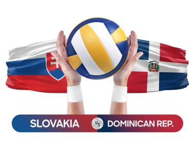 Slovakya, Dominik Cumhuriyeti milli takımlarına karşı voleybol voleybol topu yarışma konsepti.