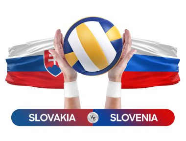 Slovakya Slovenya milli takımlarına karşı voleybol voleybol topu yarışma konsepti.