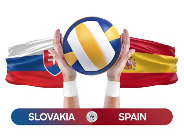 Slovakya İspanya milli takımlarına karşı voleybol voleybol topu yarışma konsepti.