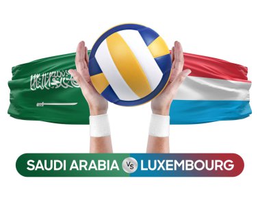 Suudi Arabistan Lüksemburg milli takımlarına karşı voleybol voleybol topu yarışma konsepti.