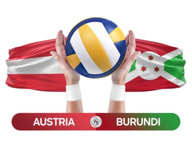 Avusturya, Burundi milli takımlarına karşı voleybol voleybol maçı konsepti.