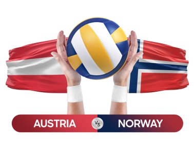 Avusturya, Norveç milli takımlarına karşı voleybol voleybol maçı konsepti.