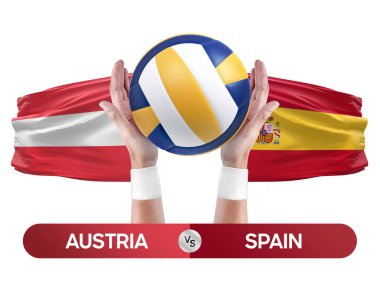 Avusturya İspanya milli takımlarına karşı voleybol voleybol maçı konsepti.