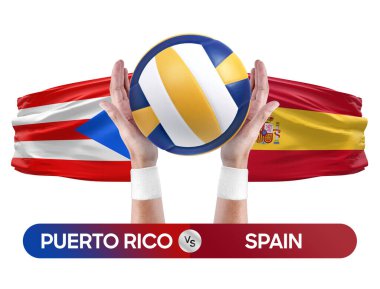 Porto Riko İspanya milli takımlarına karşı voleybol voleybol maçı konsepti.