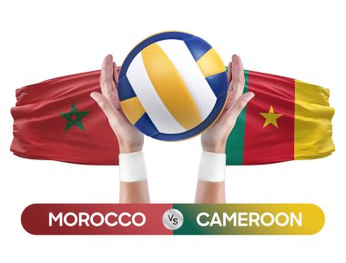 Fas, Kamerun milli takımlarına karşı voleybol voleybol topu yarışma konsepti.