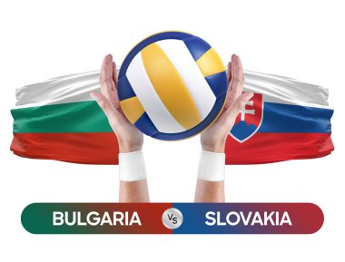 Bulgaristan Slovakya milli takımlarına karşı voleybol voleybol topu yarışma konsepti.