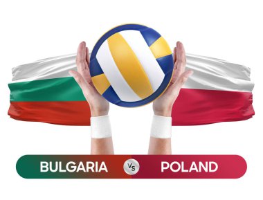 Bulgaristan, Polonya milli takımlarına karşı voleybol voleybol maçı konsepti.