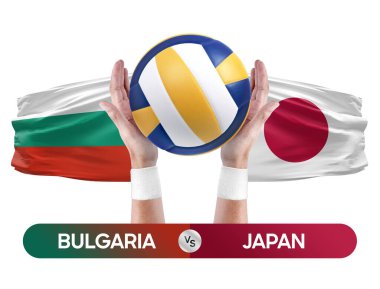 Bulgaristan Japonya milli takımlarına karşı voleybol voleybol maçı konsepti.