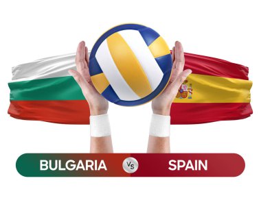 Bulgaristan İspanya milli takımlarına karşı voleybol voleybol maçı konsepti.