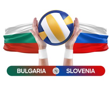 Bulgaristan Slovenya milli takımlarına karşı voleybol voleybol maçı konsepti.