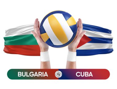 Bulgaristan Küba milli takımlarına karşı voleybol voleybol maçı konsepti.