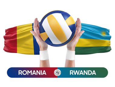 Romanya Ruanda milli takımlarına karşı voleybol voleybol topu yarışma konsepti.