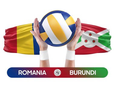 Romanya Burundi milli takımlarına karşı voleybol voleybol topu yarışma konsepti.