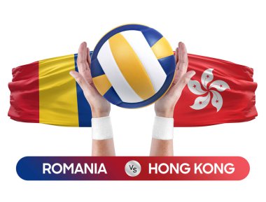 Romanya Hong Kong milli takımlarına karşı voleybol voleybol maçı konsepti.