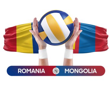 Romanya Moğolistan milli takımlarına karşı voleybol voleybol topu yarışma konsepti.