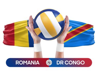 Romanya, Dr Kongo milli takımlarına karşı voleybol voleybol maçı konsepti.