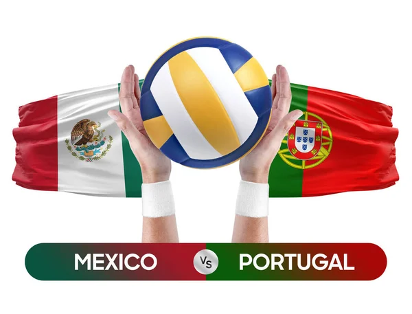 Mexico vs Portugal national teams volleyball volley ball match competition concept.