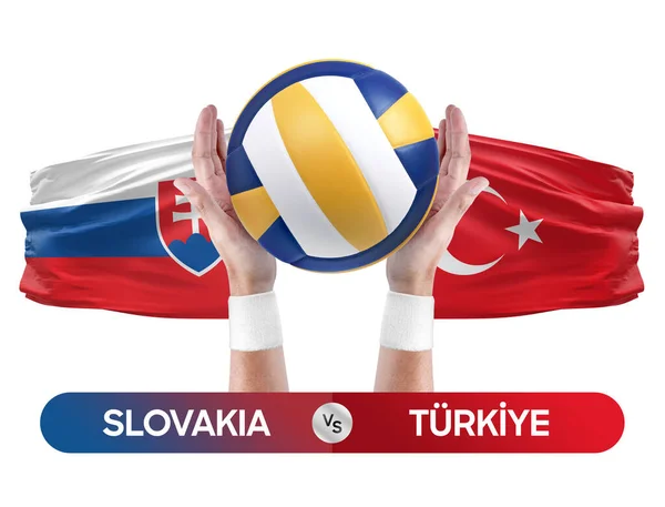 Slowakische Gegen Türkische Nationalmannschaften Spielkonzept Für Volleyball Wettkämpfe — Stockfoto