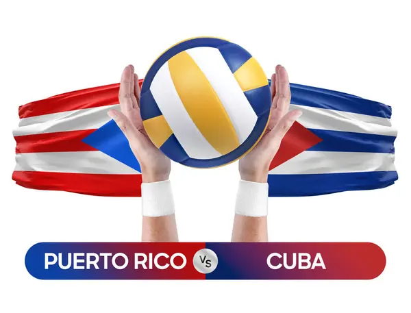 Puerto Rico vs Cuba national teams volleyball volley ball match competition concept.