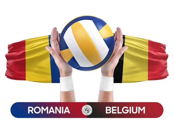 stock image Romania vs Belgium national teams volleyball volley ball match competition concept.