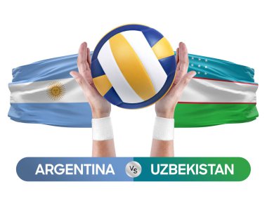 Arjantin Özbekistan milli takımlarına karşı voleybol voleybol topu yarışma konsepti.