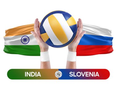 Hindistan, Slovenya milli takımlarına karşı voleybol voleybol maçı konsepti.