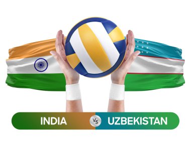 Hindistan Özbekistan milli takımlarına karşı voleybol voleybol topu yarışma konsepti.