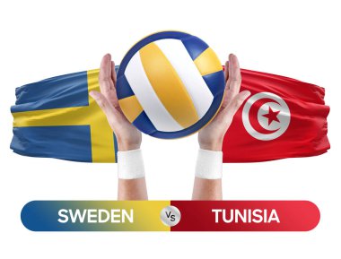 İsveç Tunus milli takımlarına karşı voleybol voleybol topu yarışma konsepti.