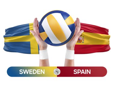 İsveç, İspanya milli takımlarına karşı voleybol voleybol maçı konsepti.