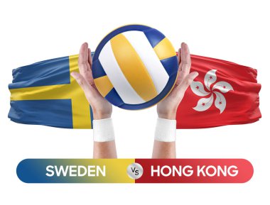 İsveç, Hong Kong milli takımlarına karşı voleybol voleybol maçı konsepti.