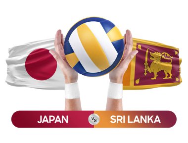 Japonya, Sri Lanka milli takımlarına karşı voleybol voleybol topu yarışma konsepti.