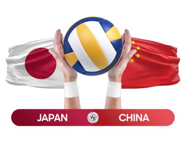 Japonya, Çin milli takımlarına karşı voleybol voleybol maçı konsepti.