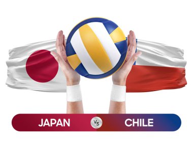 Japonya, Şili milli takımlarına karşı voleybol topu yarışma konsepti.