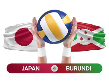 Japonya, Burundi milli takımlarına karşı voleybol voleybol topu yarışma konsepti.